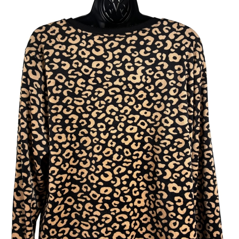 Kate Spade Womens Sz XL Leopard Animal Print‎ Casual/Pajama Top Velour Black Tan - Picture 8 of 13